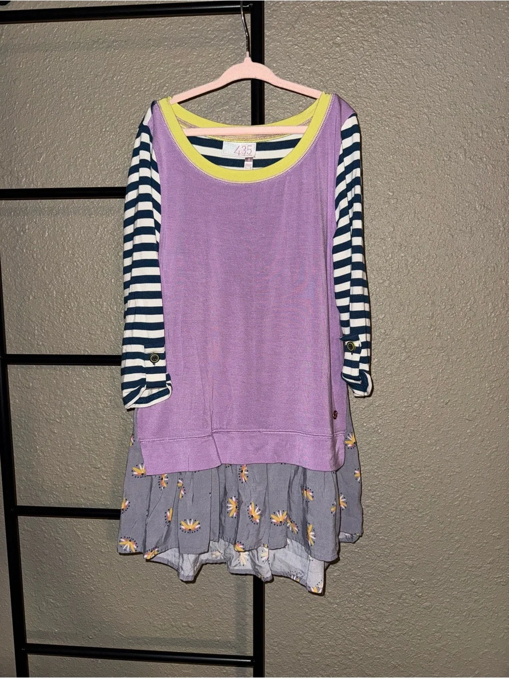 435 Matilda Jane Lavender Layered Tunic with Navy Striped Sleeves